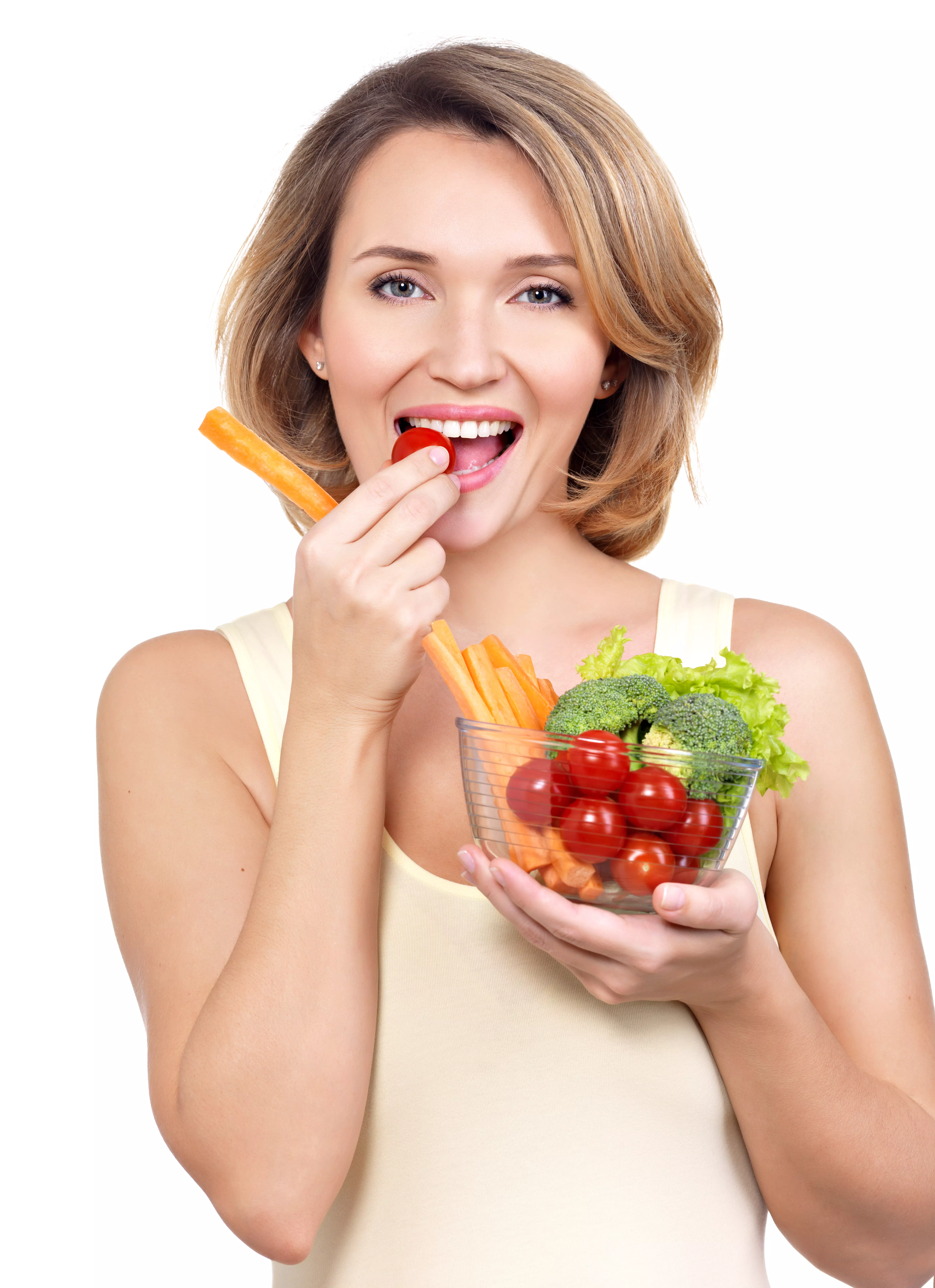 Mulher comendo comida saudável